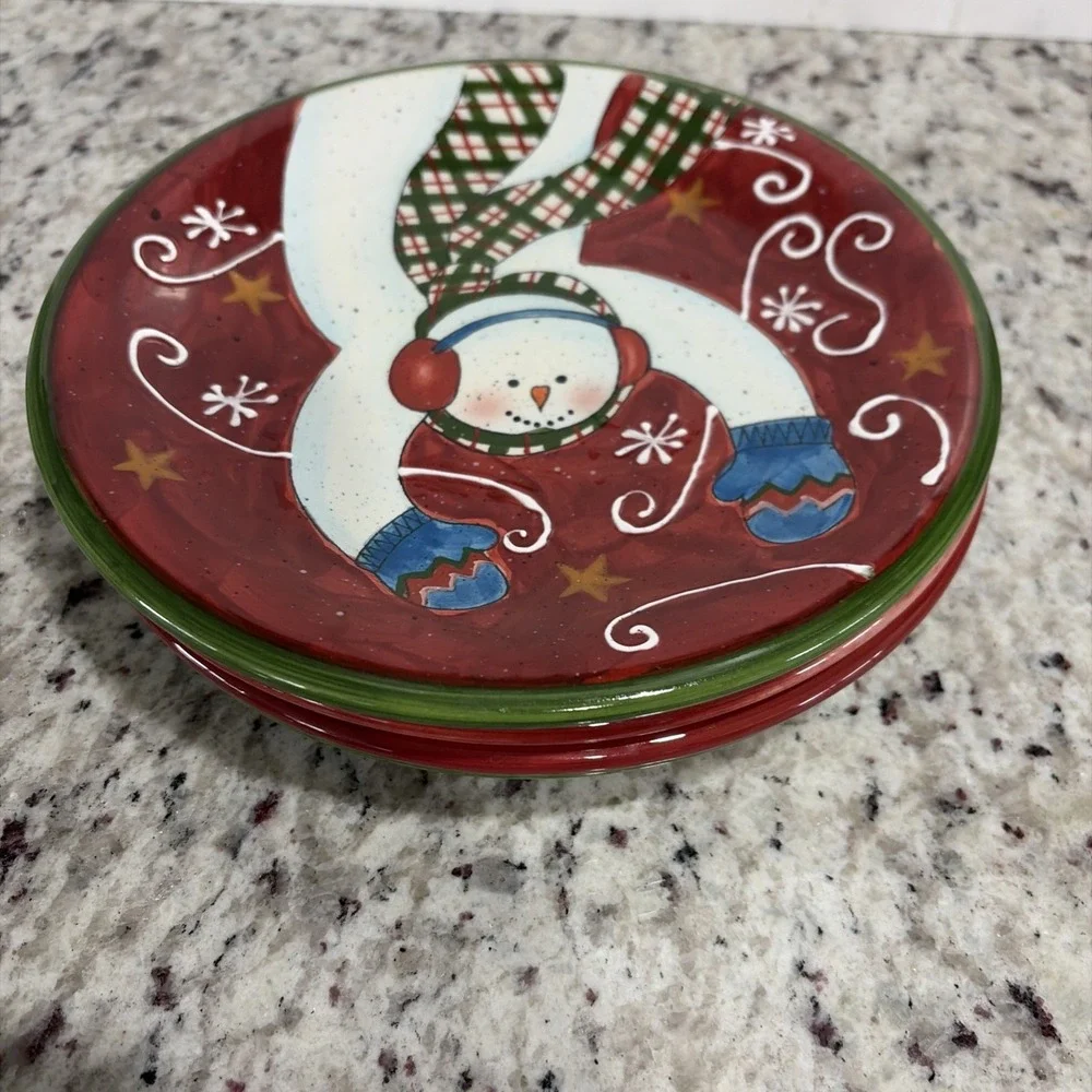 VTG Certified International Tumbling Snowman Salad Plates Susan Winget Set of 4